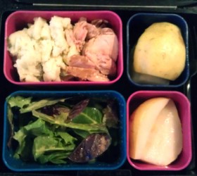 Baked Chicken and garlic mashed potatoes! A kid-friendly lunch.