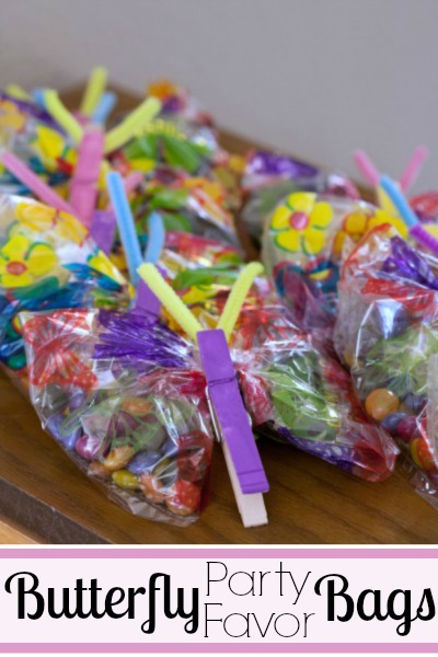 Butterfly party favor bags with treat filled wings.