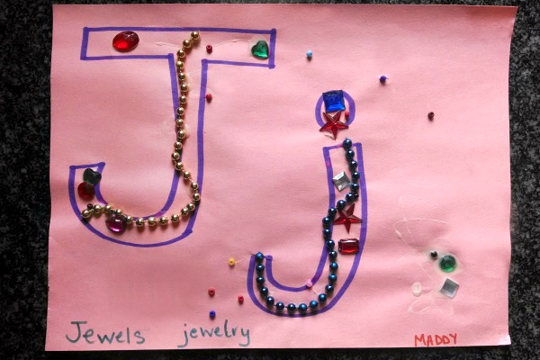 Preschool literacy activity J is for jewels
