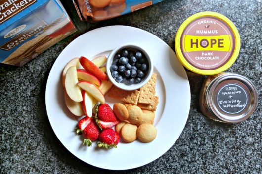 Dark Chocolate Hummus from HOPE Foods makes great snack that feels like a treat.